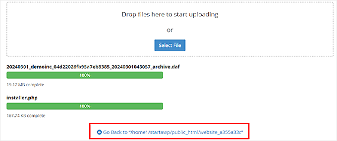Uploading Duplicator files in Bluehost file manager Uploading Duplicator files in Bluehost file manager