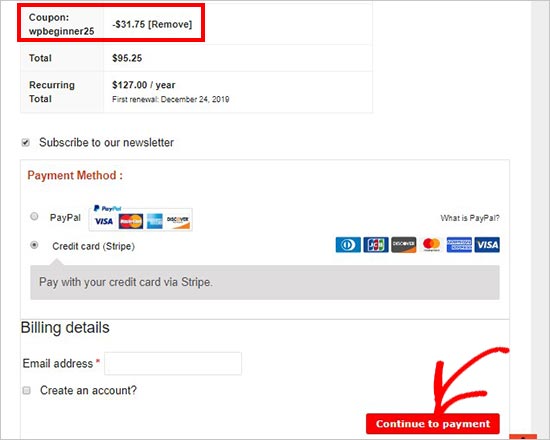 Continua al pagamento Continua al pagamento