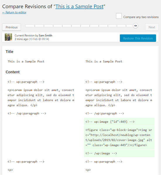 Comutarea între reviziile postărilor Comutarea între reviziile postărilor