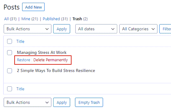 Delete Restore options Delete Restore options