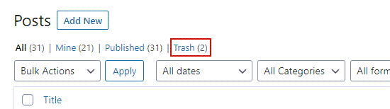 Trash Link on WordPress Trash Link on WordPress
