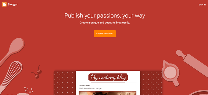 La page d'accueil de Blogger blogger