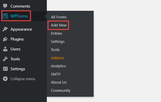 Creating a new form using WPForms Creating a new form using WPForms