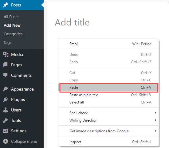 Pasting your copied text into WordPress Pasting your copied text into WordPress