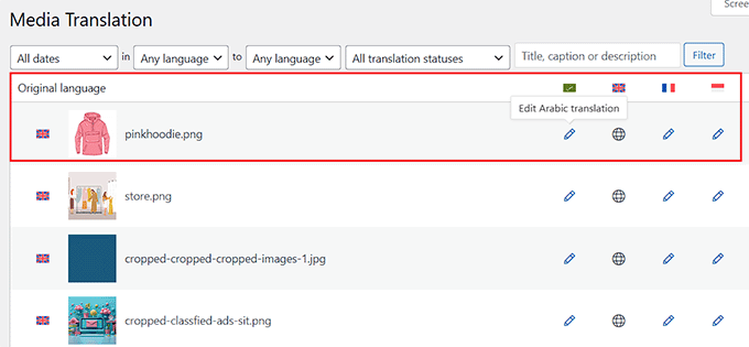 Medya çevirisi için Kalem simgesine tıklayın Medya çevirisi için Kalem simgesine tıklayın