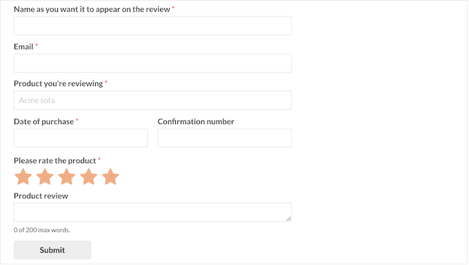 Szablon opinii WP Forms Szablon opinii WP Forms