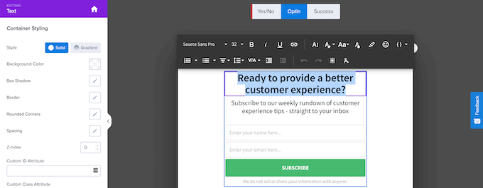 Customizing a popup using the drag and drop builder Customizing a popup using the drag and drop builder