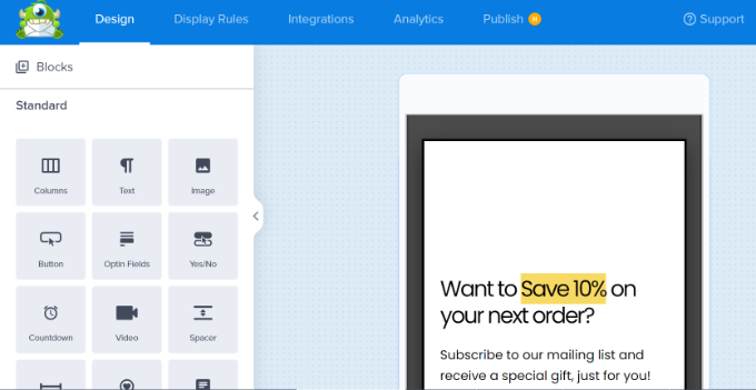The OptinMonster drag and drop popup builder The OptinMonster drag and drop popup builder