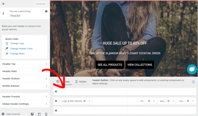 Neve's header builder Neve's header builder