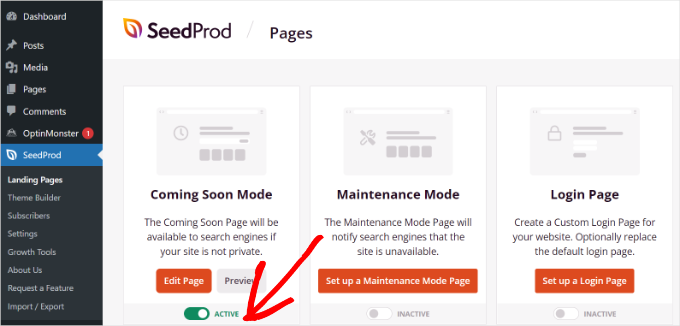 Activarea paginii „în curând” în SeedProd Activarea paginii „în curând” în SeedProd
