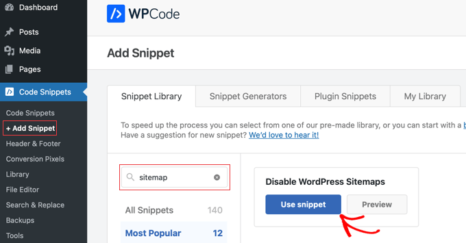 WPCode, WordPress Site Haritalarını Devre Dışı Bırakmak İçin Dahili Bir Snippet'e Sahiptir WPCode, WordPress Site Haritalarını Devre Dışı Bırakmak İçin Dahili Bir Snippet'e Sahiptir