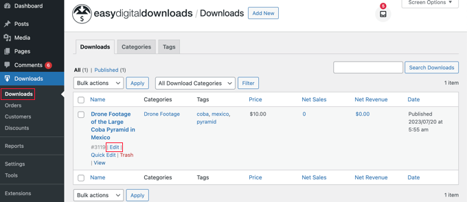 Fai clic sul collegamento Modifica sotto il prodotto Fai clic sul collegamento Modifica sotto il prodotto