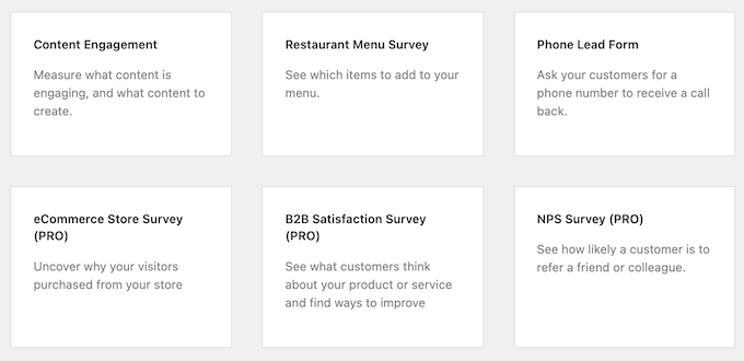 UserFeedback's ready-made quiz templates UserFeedback's ready-made quiz templates