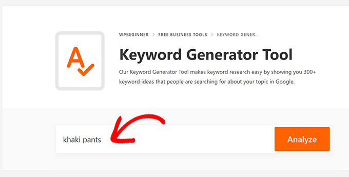 Keyword generator tool example Keyword generator tool example
