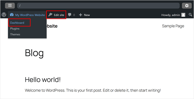 Opening the admin or full-site editor in WordPress Playground Opening the admin or full-site editor in WordPress Playground