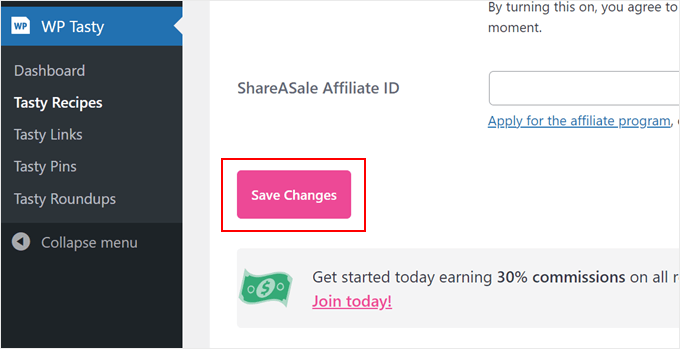 Salvarea modificărilor în WP Tasty Salvarea modificărilor în WP Tasty