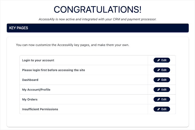 Key pages created Key pages created
