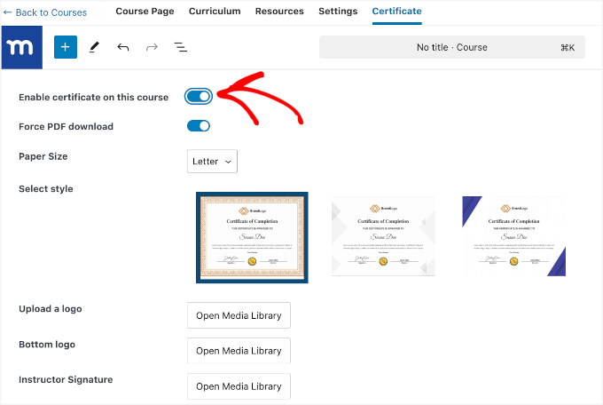 Enable certificate in MemberPress Courses Enable certificate in MemberPress Courses
