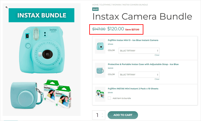 What the saving amount looks like on the frontend, enabled with the YITH plugin What the saving amount looks like on the frontend, enabled with the YITH plugin
