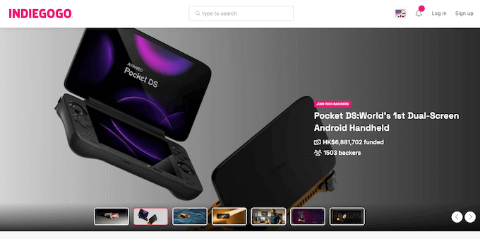 The Indiegogo crowdfunding platform The Indiegogo crowdfunding platform