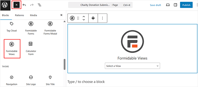 Add Formidable Views block Add Formidable Views block