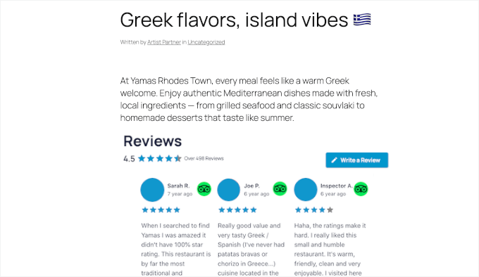 TripAdvisor reviews feed on a live site TripAdvisor reviews feed on a live site