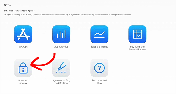 Select Users and Access on Apple Developers account Select Users and Access on Apple Developers account