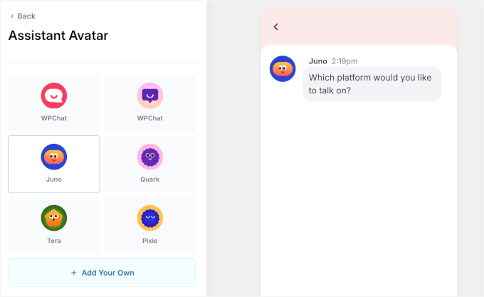 Setting up an assistant avatar Setting up an assistant avatar
