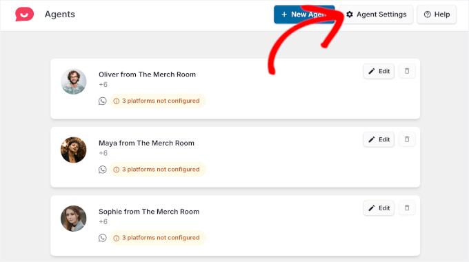 The Agent Settings button in WPChat The Agent Settings button in WPChat