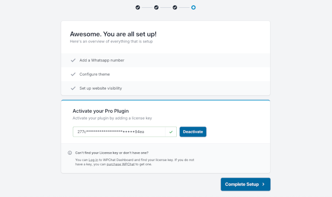 Activating license key and completing WPChat setup Activating license key and completing WPChat setup