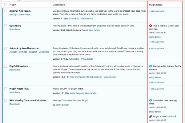 Plugin Notes Plus:在 WordPress 后台插件列表添加注释