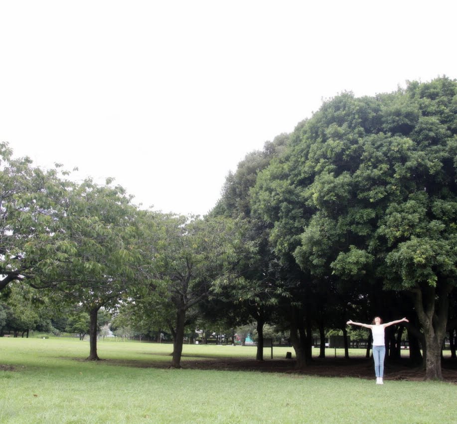 両手を広げて空を見上げるノリコの姿。体の軸が整い、軽さと希望に満ちたイメージ写真。