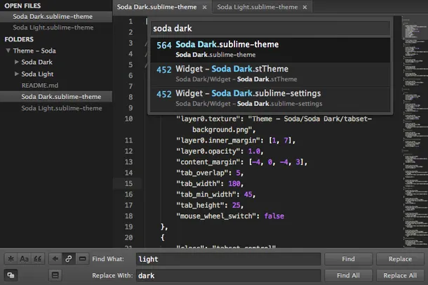 Sublime Text 3 支持的热门插件推荐(图2) Soda-Dark